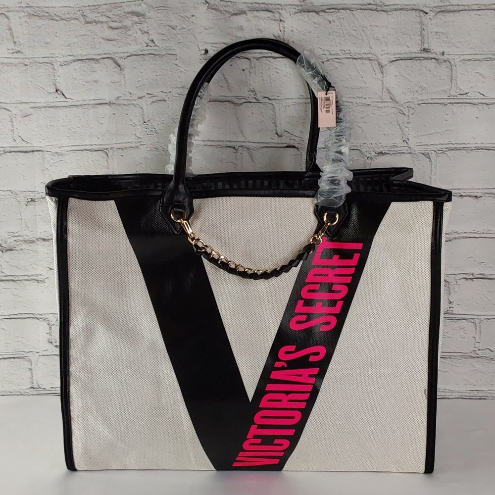 'VICTORIA'S SECRET''CITY TOTE' RIBBON LOGO CHAIN DETAIL DOUBLE HANDLES BAG